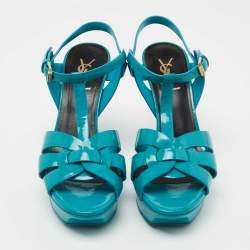 Saint Laurent Turquoise Patent Leather Tribute Sandals Size 38