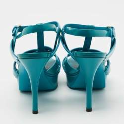 Saint Laurent Turquoise Patent Leather Tribute Sandals Size 38