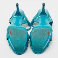 Saint Laurent Turquoise Patent Leather Tribute Sandals Size 38