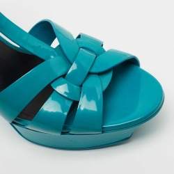 Saint Laurent Turquoise Patent Leather Tribute Sandals Size 38