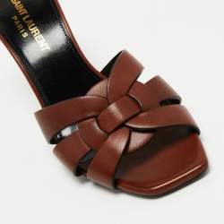 Pre Owned Saint Laurent Tan Leather Tribute Stiletto Sandals Size 35.5