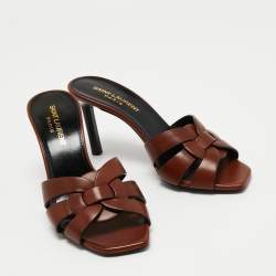 Pre Owned Saint Laurent Tan Leather Tribute Stiletto Sandals Size 35.5