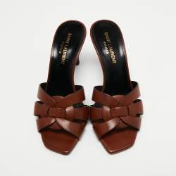 Pre Owned Saint Laurent Tan Leather Tribute Stiletto Sandals Size 35.5