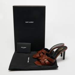 Pre Owned Saint Laurent Tan Leather Tribute Stiletto Sandals Size 35.5