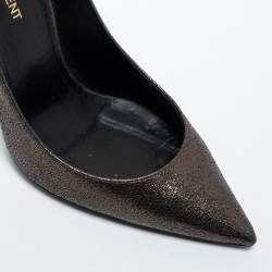 Pre Owned Saint Laurent Dark Brown Laminated Suede Anja Pumps Size 37.5