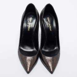 Pre Owned Saint Laurent Dark Brown Laminated Suede Anja Pumps Size 37.5