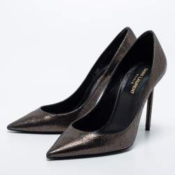 Pre Owned Saint Laurent Dark Brown Laminated Suede Anja Pumps Size 37.5