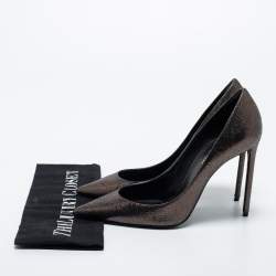 Pre Owned Saint Laurent Dark Brown Laminated Suede Anja Pumps Size 37.5