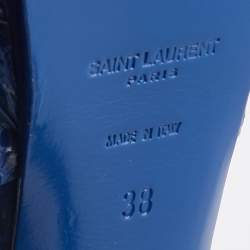 Saint Laurent Blue Croc Embossed Leather Tribute Platform Sandals Size 38