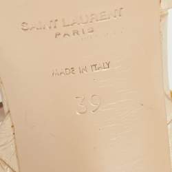 Pre Owned Saint Laurent Paris Cream Croc Embossed Leather Tribute  Sandals Size 39