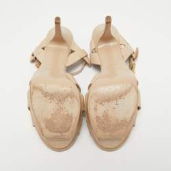 Pre Owned Saint Laurent Paris Cream Croc Embossed Leather Tribute  Sandals Size 39