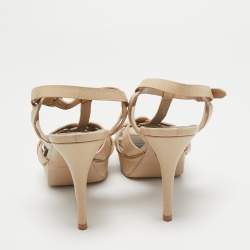 Pre Owned Saint Laurent Paris Cream Croc Embossed Leather Tribute  Sandals Size 39