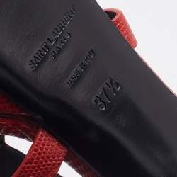 مملوكة مسبقًا Saint Laurent Red Lizard Embossed Leather Strappy Platform Sandals Size 37.5