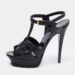 Pre Owned Saint Laurent Black Leather Tribute Sandals Size 37 