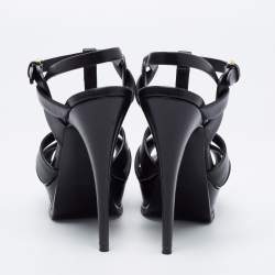 Pre Owned Saint Laurent Black Leather Tribute Sandals Size 37 
