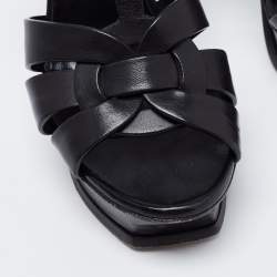 Pre Owned Saint Laurent Black Leather Tribute Sandals Size 37 