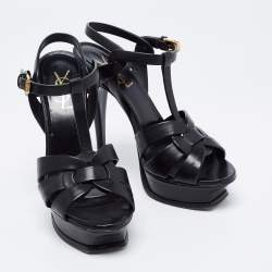 Pre Owned Saint Laurent Black Leather Tribute Sandals Size 37 