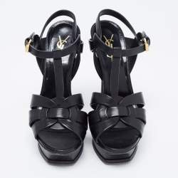 Pre Owned Saint Laurent Black Leather Tribute Sandals Size 37 