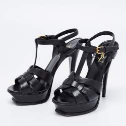Pre Owned Saint Laurent Black Leather Tribute Sandals Size 37 