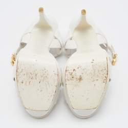 مملوكة مسبقًا Saint Laurent White Lizard Embossed Leather Tribute Sandals Size 40.5