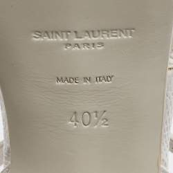 مملوكة مسبقًا Saint Laurent White Lizard Embossed Leather Tribute Sandals Size 40.5