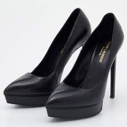 Pre Owned Saint Laurent Black Leather Janis Pointed Toe Pumps Size 38