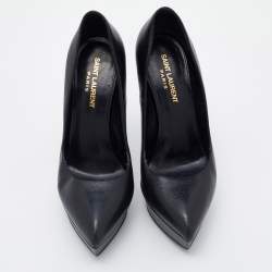 Pre Owned Saint Laurent Black Leather Janis Pointed Toe Pumps Size 38