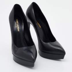 Pre Owned Saint Laurent Black Leather Janis Pointed Toe Pumps Size 38