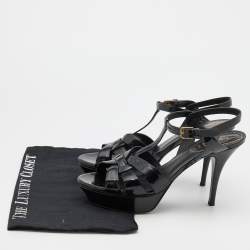 Saint Laurent Black Patent Leather Tribute Sandals Size 39