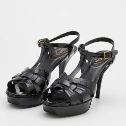 Saint Laurent Black Patent Leather Tribute Sandals Size 39