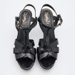 Saint Laurent Black Patent Leather Tribute Sandals Size 39