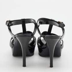 Saint Laurent Black Patent Leather Tribute Sandals Size 39