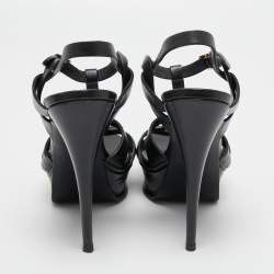 Pre Owned Saint Laurent Black Leather Tribute Platform Sandals Size 38.5
