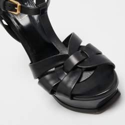 Pre Owned Saint Laurent Black Leather Tribute Platform Sandals Size 38.5