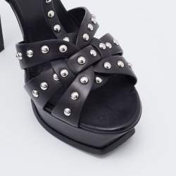 Pre Owned Saint Laurent Black Leather Studded Tribute Platform Sandals Size 40.5