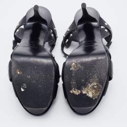 Pre Owned Saint Laurent Black Leather Studded Tribute Platform Sandals Size 40.5