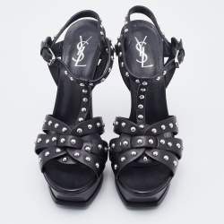 Pre Owned Saint Laurent Black Leather Studded Tribute Platform Sandals Size 40.5