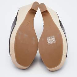 Pre Owned Saint Laurent Black Leather Platform Slide Wedge Sandals Size 37