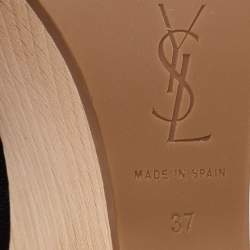 Pre Owned Saint Laurent Black Leather Platform Slide Wedge Sandals Size 37