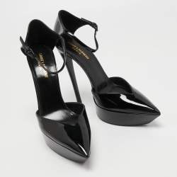 Saint Laurent Black Patent Leather Betty Ankle Strap Pumps Size 39