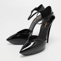 Saint Laurent Black Patent Leather Betty Ankle Strap Pumps Size 39