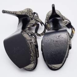 Pre Owned Saint Laurent Black/Gold Python Print Textured Leather Tribute Sandals Size 41