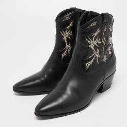 مملوكة مسبقًا Saint Laurent Black Leather Ayers Ankle Boots Size 36