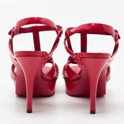 مملوكة مسبقًا Saint Laurent Pink Patent Leather Tribute Sandals Size 39