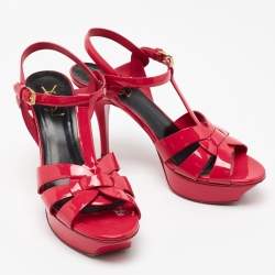 مملوكة مسبقًا Saint Laurent Pink Patent Leather Tribute Sandals Size 39