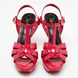 مملوكة  مسبقًا Saint Laurent Pink Patent Leather Tribute Sandals Size 39