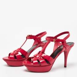 مملوكة مسبقًا Saint Laurent Pink Patent Leather Tribute Sandals Size 39