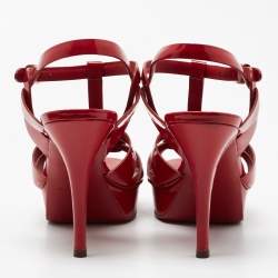 Saint Laurent Red Patent Leather Tribute Sandals Size 39