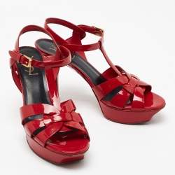 Saint Laurent Red Patent Leather Tribute Sandals Size 39