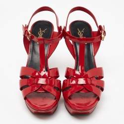 Saint Laurent Red Patent Leather Tribute Sandals Size 39